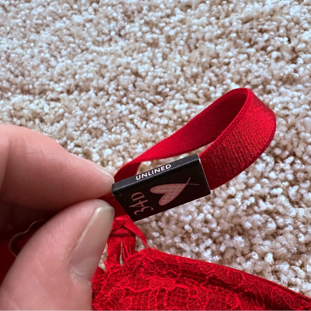 Victoria's Secret Vibrant Red Lace Dream Angels Push Up‎ Without Padding Bra 34D - Picture 2 of 5
